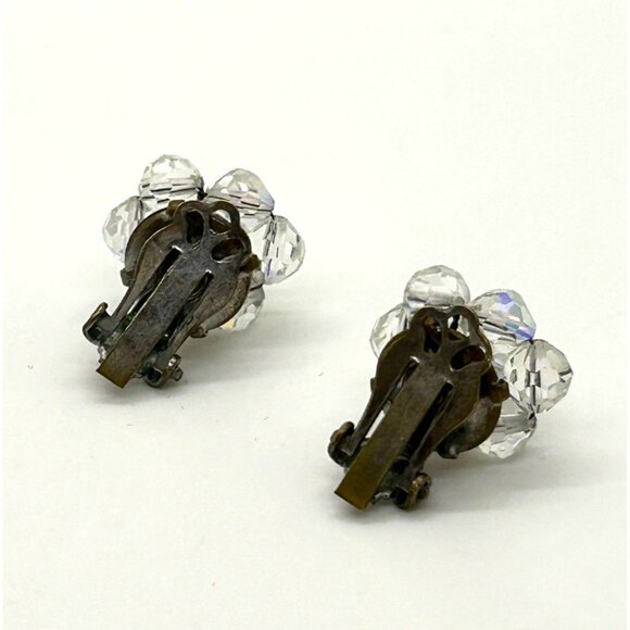 Aurora Borealis Crystal Cluster Clip-On Earrings Vintage Retro Fashion Classic - Picture 6 of 7
